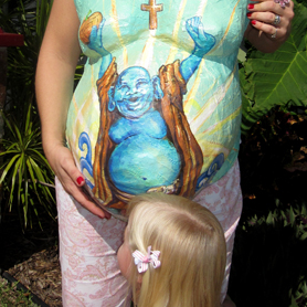 Miss Mary modeling her belly cast.  c2010