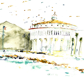 Watercolor painting of Avalon, Catalina Island, by Kirsten